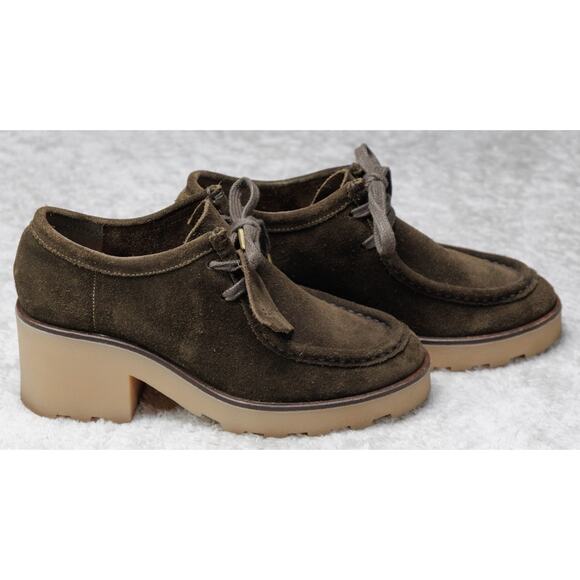 Clarks Original Wallabee Olive Green Suede Block Heeled Shoes Womens 7.5 EU 38 - Picture 14 of 16